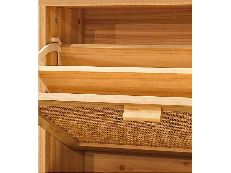 Zapatero de 2 puertas de 82x60x24 cm en tablero de partículas y ratán color beige Camile