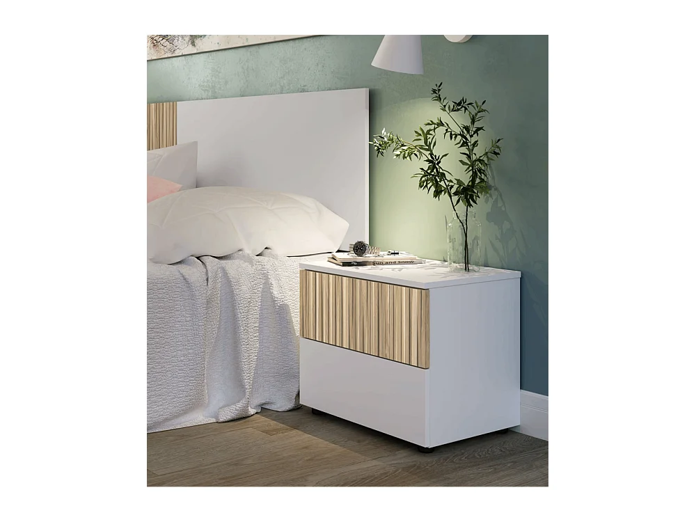 Mesita de noche compacta con 2 cajones de 42x50x34 cm tablero de partículas blanco Edith