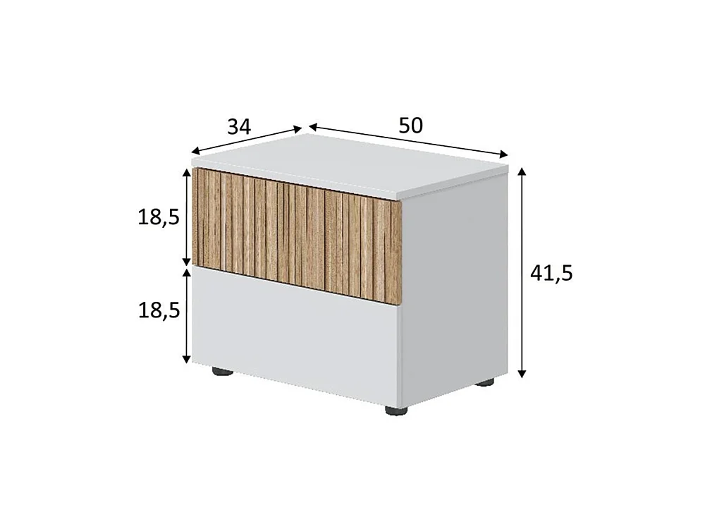 Mesita de noche compacta con 2 cajones de 42x50x34 cm tablero de partículas blanco Edith