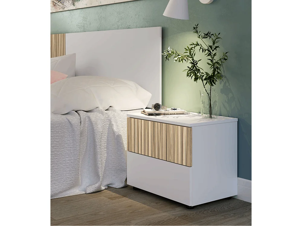 Mesita de noche compacta con 2 cajones de 42x50x34 cm tablero de partículas blanco Edith