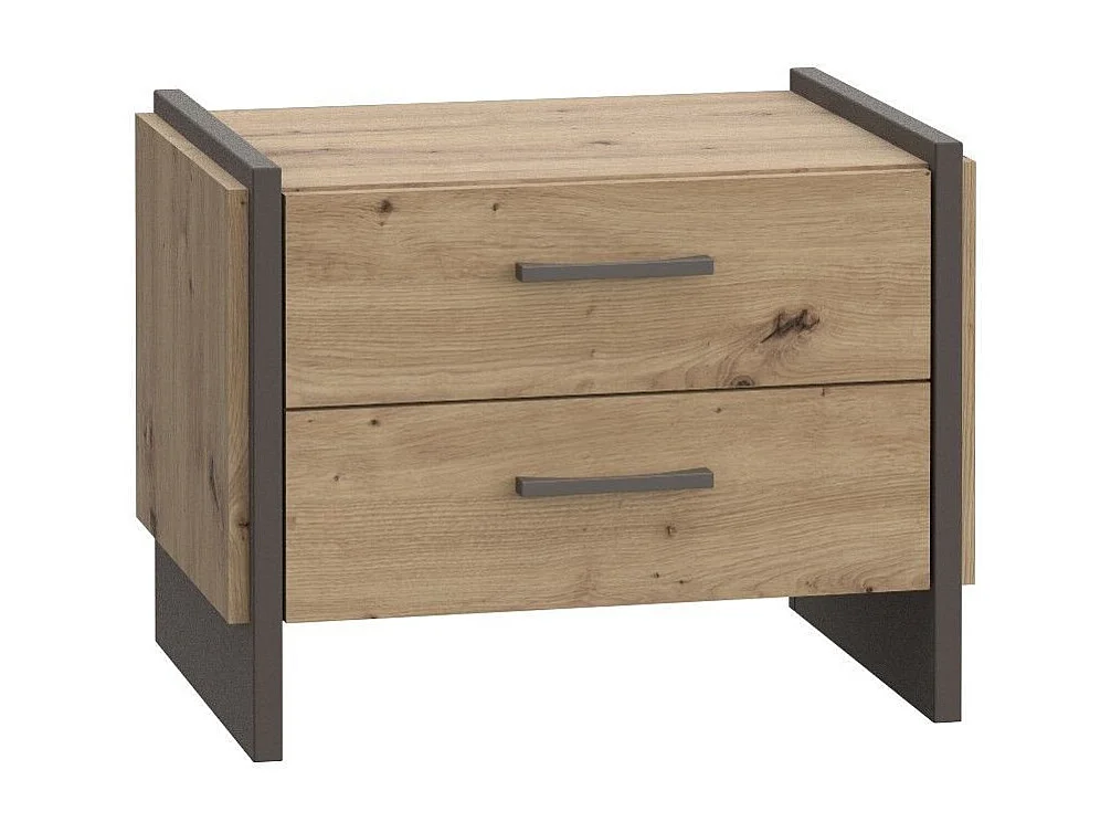 Mesita de noche de 2 cajones de 45x57x41 cm de estilo industrial en color roble Frank