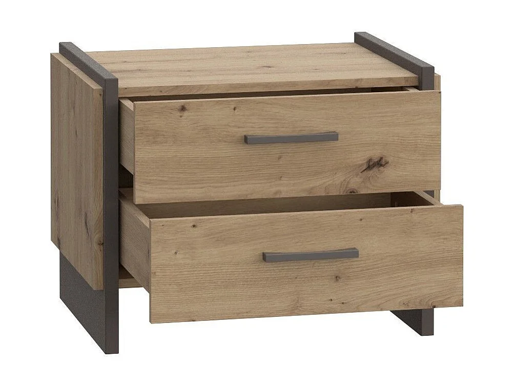 Mesita de noche de 2 cajones de 45x57x41 cm de estilo industrial en color roble Frank
