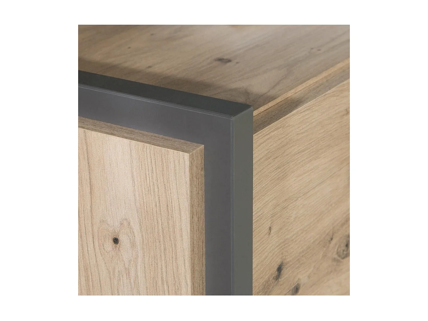 Mesita de noche de 2 cajones de 45x57x41 cm de estilo industrial en color roble Frank