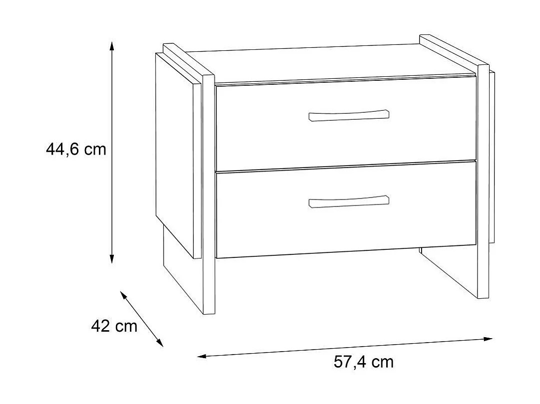 Mesita de noche de 2 cajones de 45x57x41 cm de estilo industrial en color roble Frank