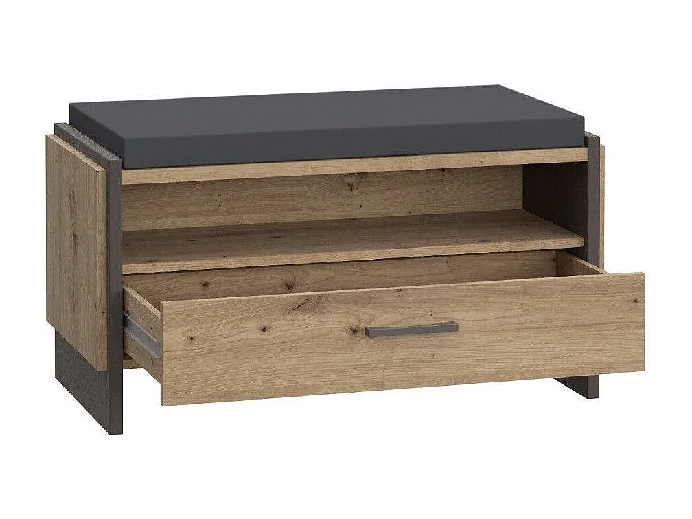 Banco recibidor de 47,9x87,1x41,3 cm de estilo industrial en color roble y antracita Frank