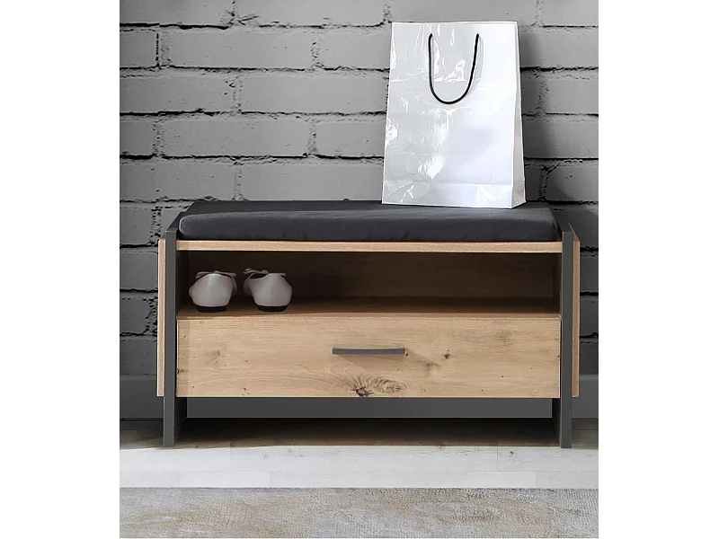 Banco recibidor de 47,9x87,1x41,3 cm de estilo industrial en color roble y antracita Frank