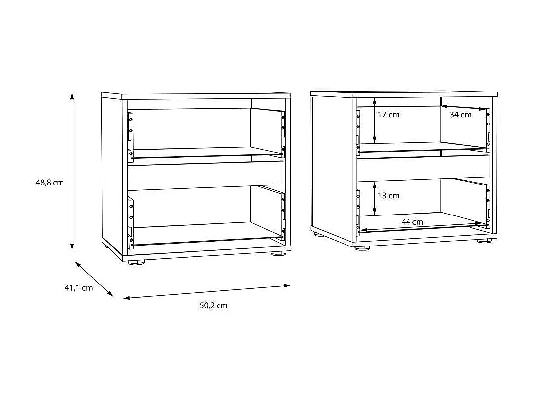 Pack de 2 mesitas de noche de 2 cajones de 48,8x50,2x41,1 cm de laminado color roble Leny