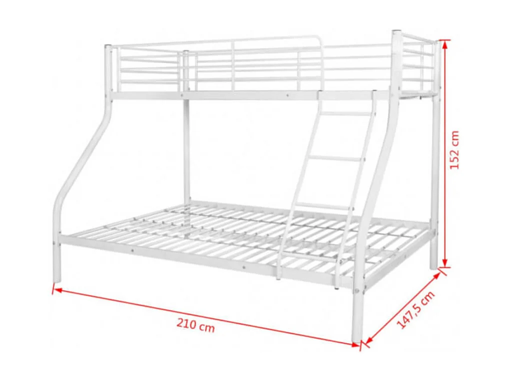 Litera metálica de 152x210x148 cm de 3 plazas con estructura robusta en color blanco Nido