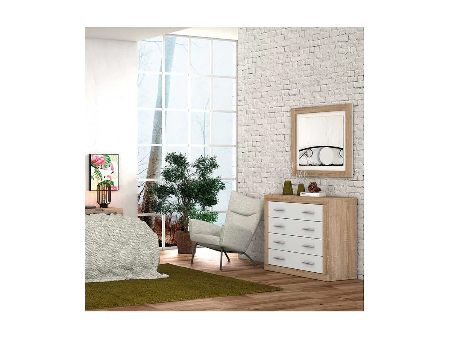 Cómoda de 4 cajones de 81,5x98x39,6 cm de tablero de melamina en color cambrian Jana