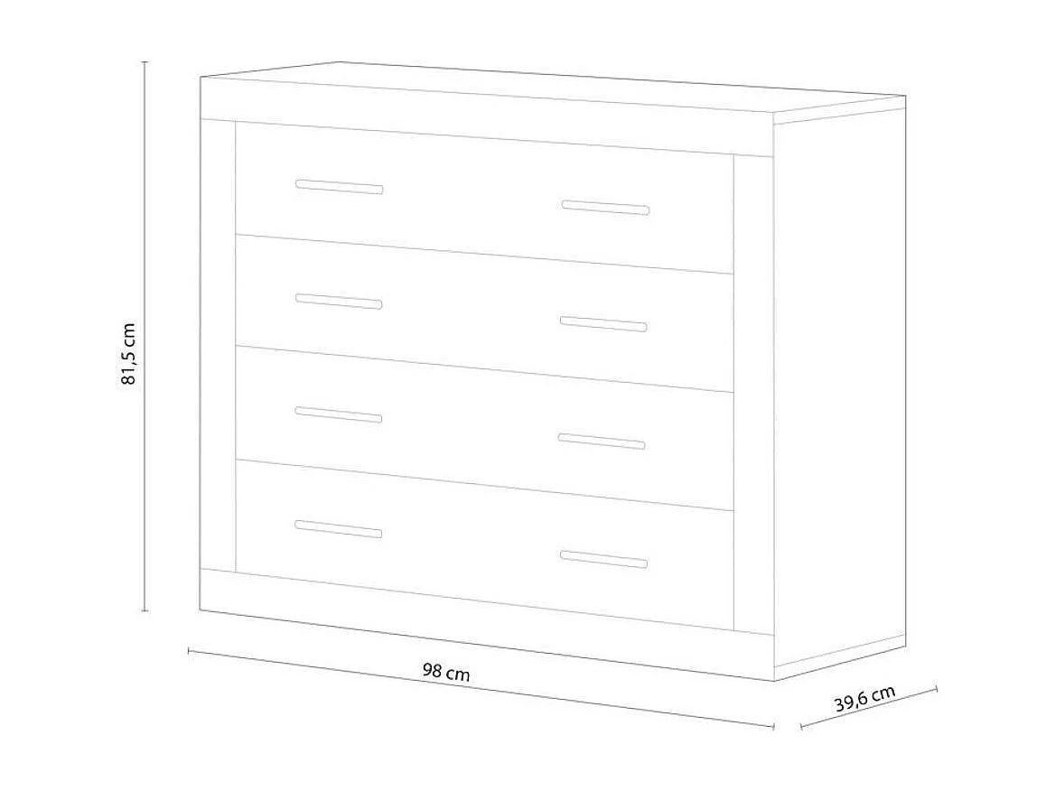 Cómoda de 4 cajones de 81,5x98x39,6 cm de tablero de melamina en color cambrian Jana