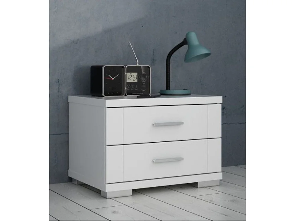 Mesita de noche de 2 cajones de 43x60,4x41,6 cm de tablero aglomerado en color blanco Snow