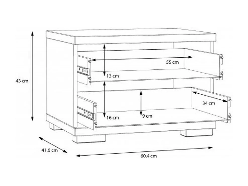 Mesita de noche de 2 cajones de 43x60,4x41,6 cm de tablero aglomerado en color blanco Snow