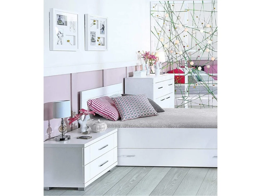 Mesita de noche de 2 cajones de 43x60,4x41,6 cm de tablero aglomerado en color blanco Snow