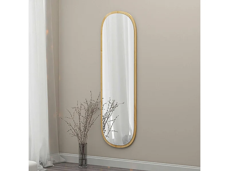 Miroir d'entrée ovale cadre effet bois 117 cm - moderne CODY