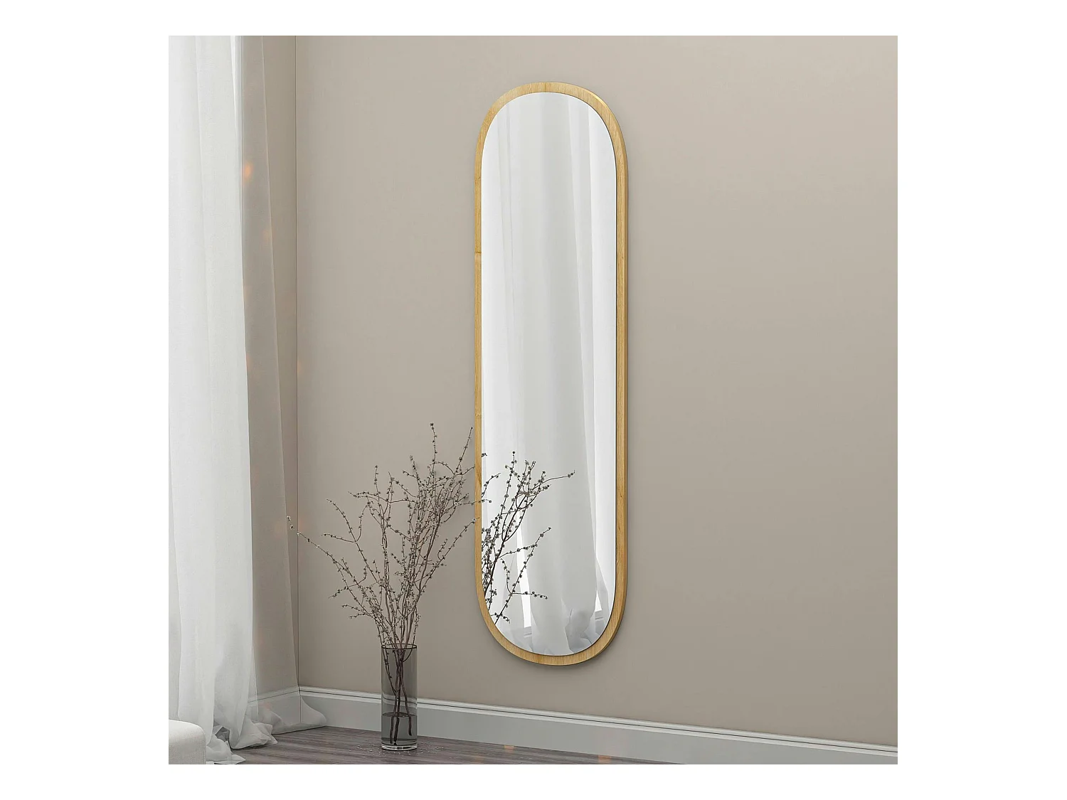 Miroir d'entrée ovale cadre effet bois 117 cm - moderne CODY