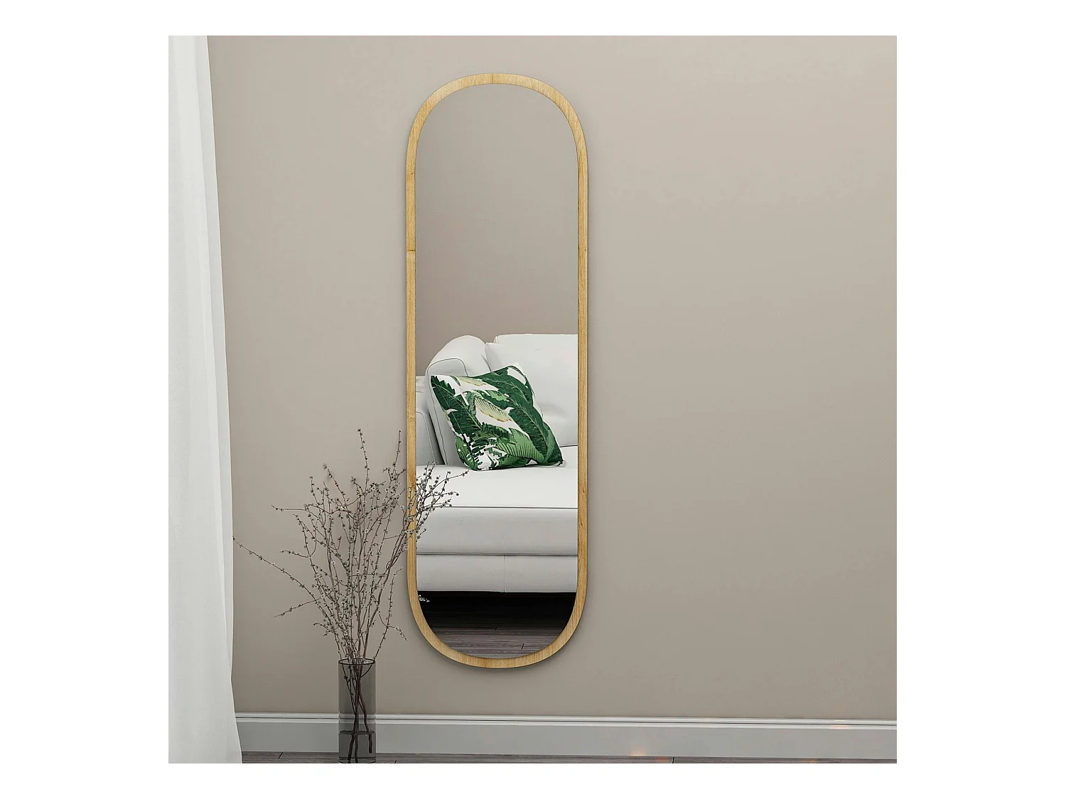 Miroir d'entrée ovale cadre effet bois 117 cm - moderne CODY