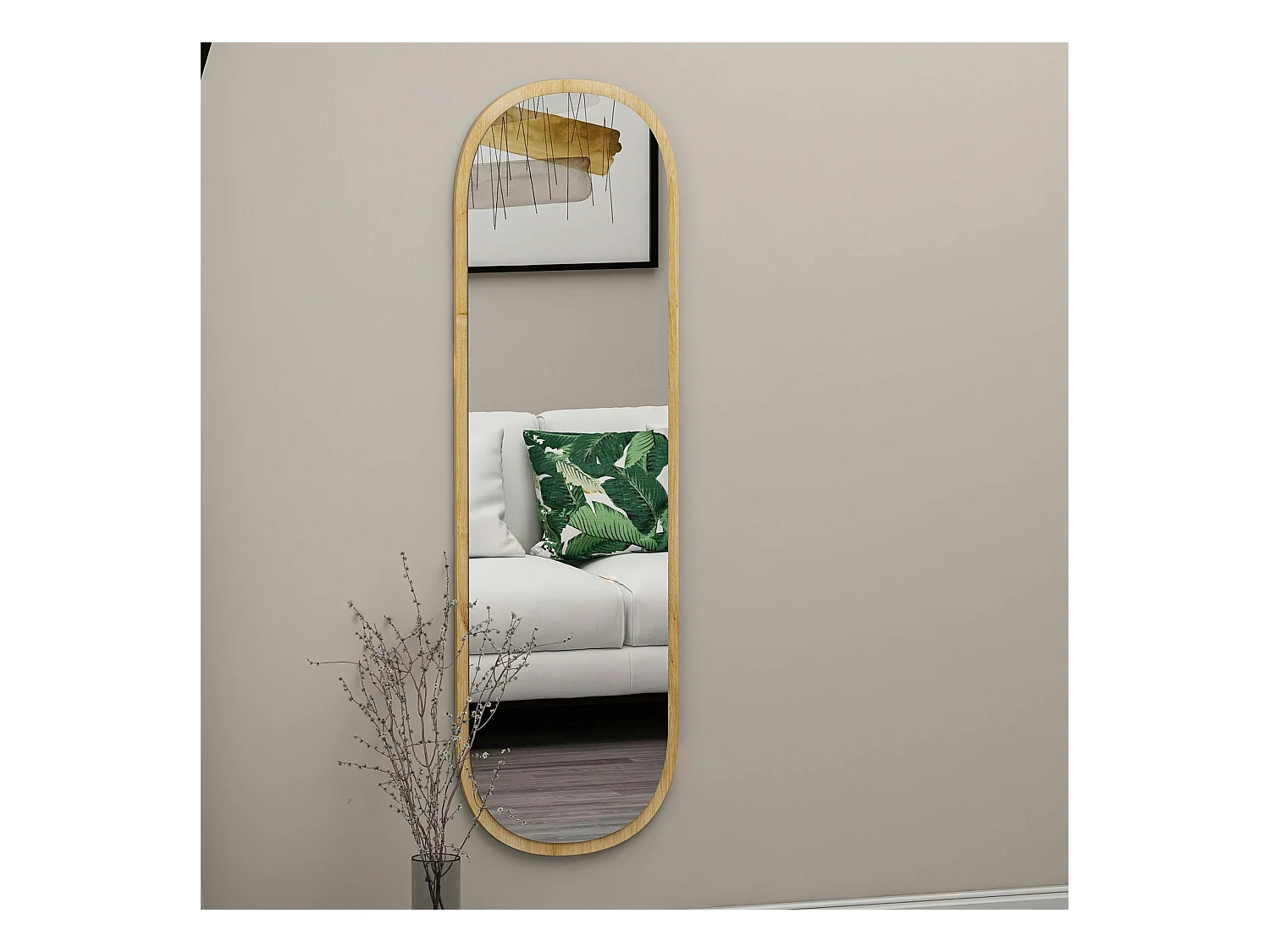 Miroir d'entrée ovale cadre effet bois 117 cm - moderne CODY