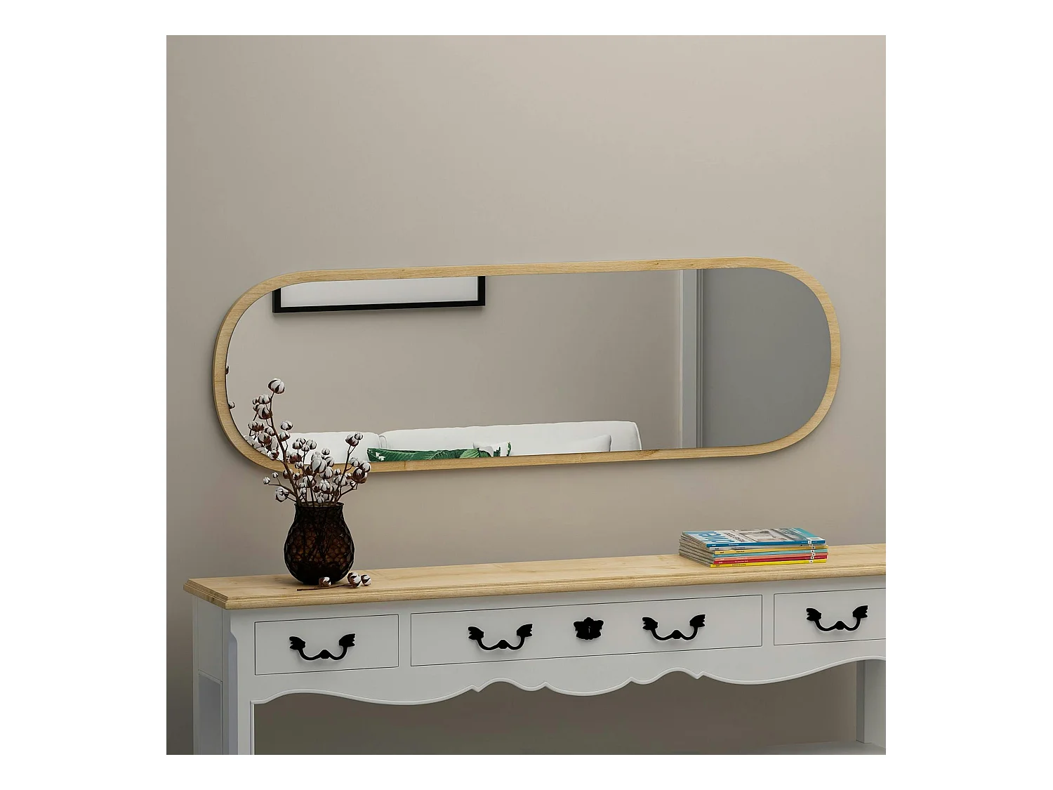 Miroir d'entrée ovale cadre effet bois 117 cm - moderne CODY