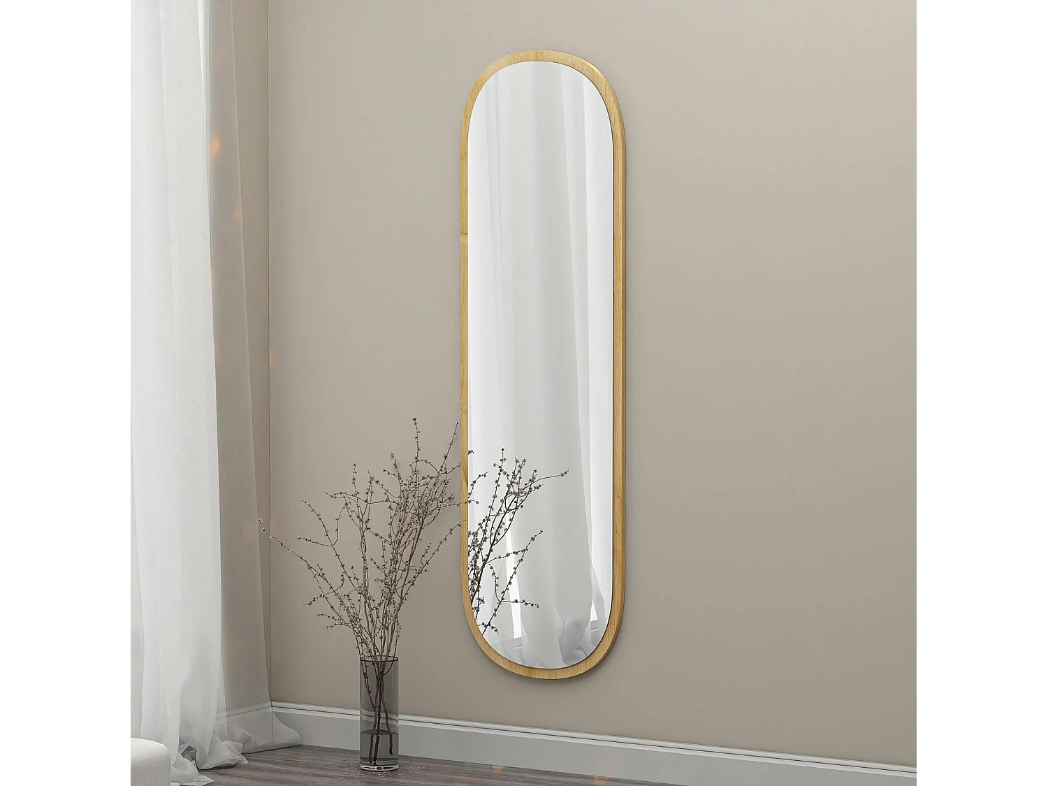Miroir d'entrée ovale cadre effet bois 117 cm - moderne CODY