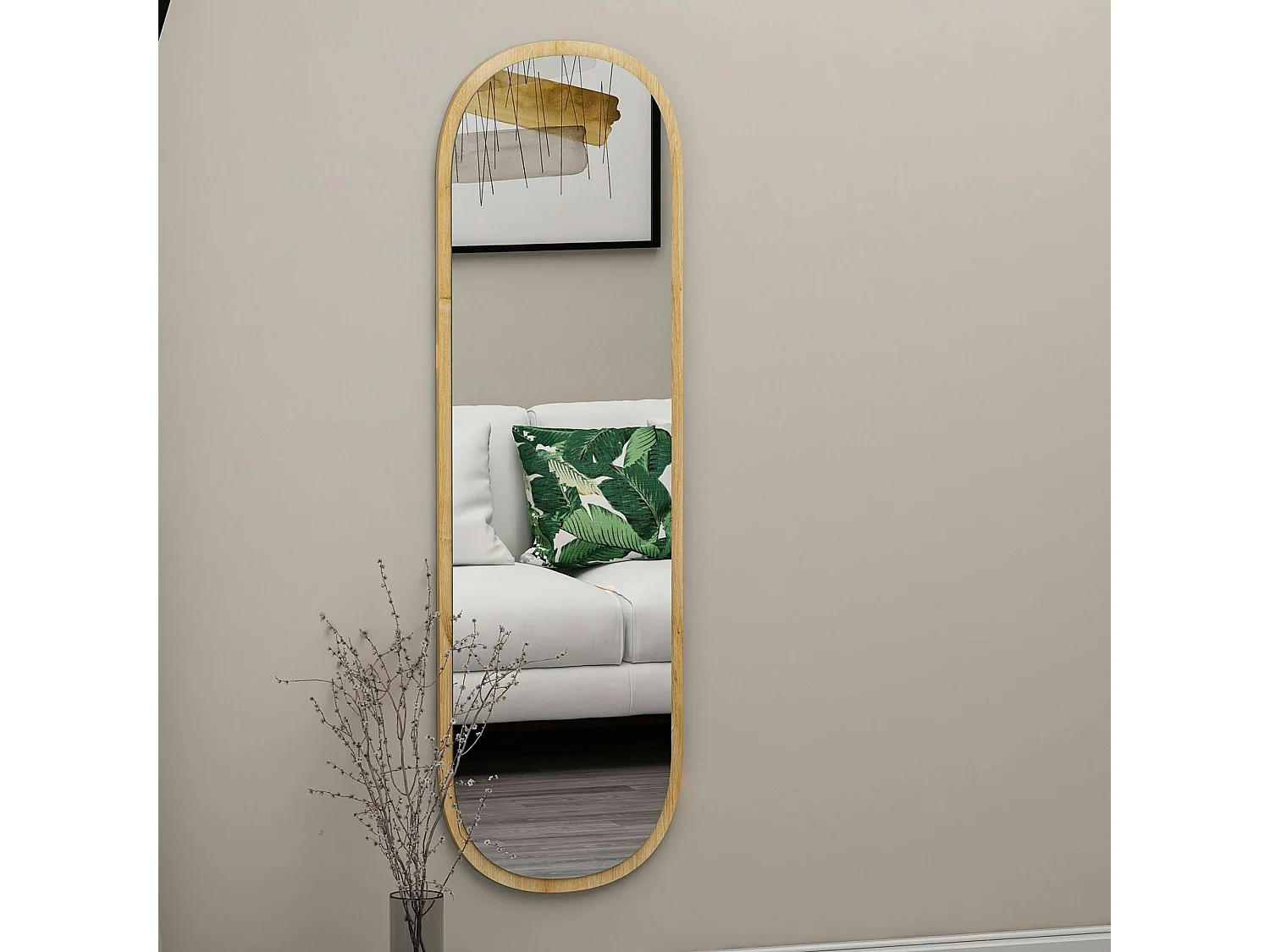 Miroir d'entrée ovale cadre effet bois 117 cm - moderne CODY