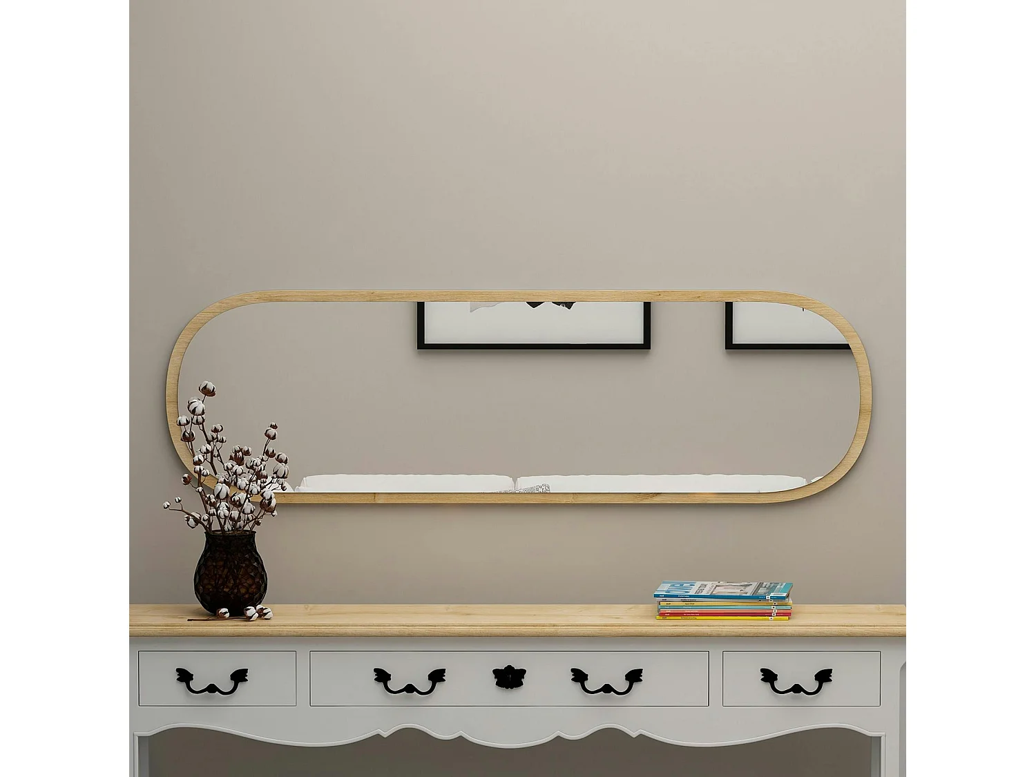Miroir d'entrée ovale cadre effet bois 117 cm - moderne CODY