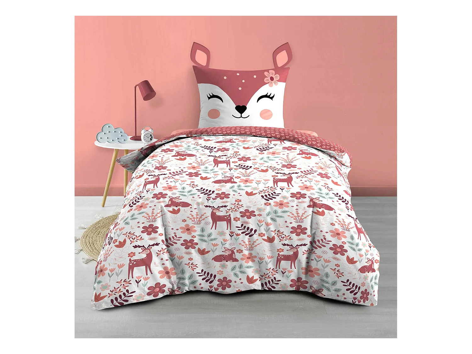 Parure de lit enfant réversible 140x200 coton Douceur d'Intérieur Biche