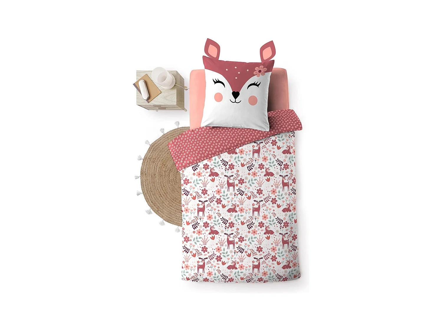 Parure de lit enfant réversible 140x200 coton Douceur d'Intérieur Biche