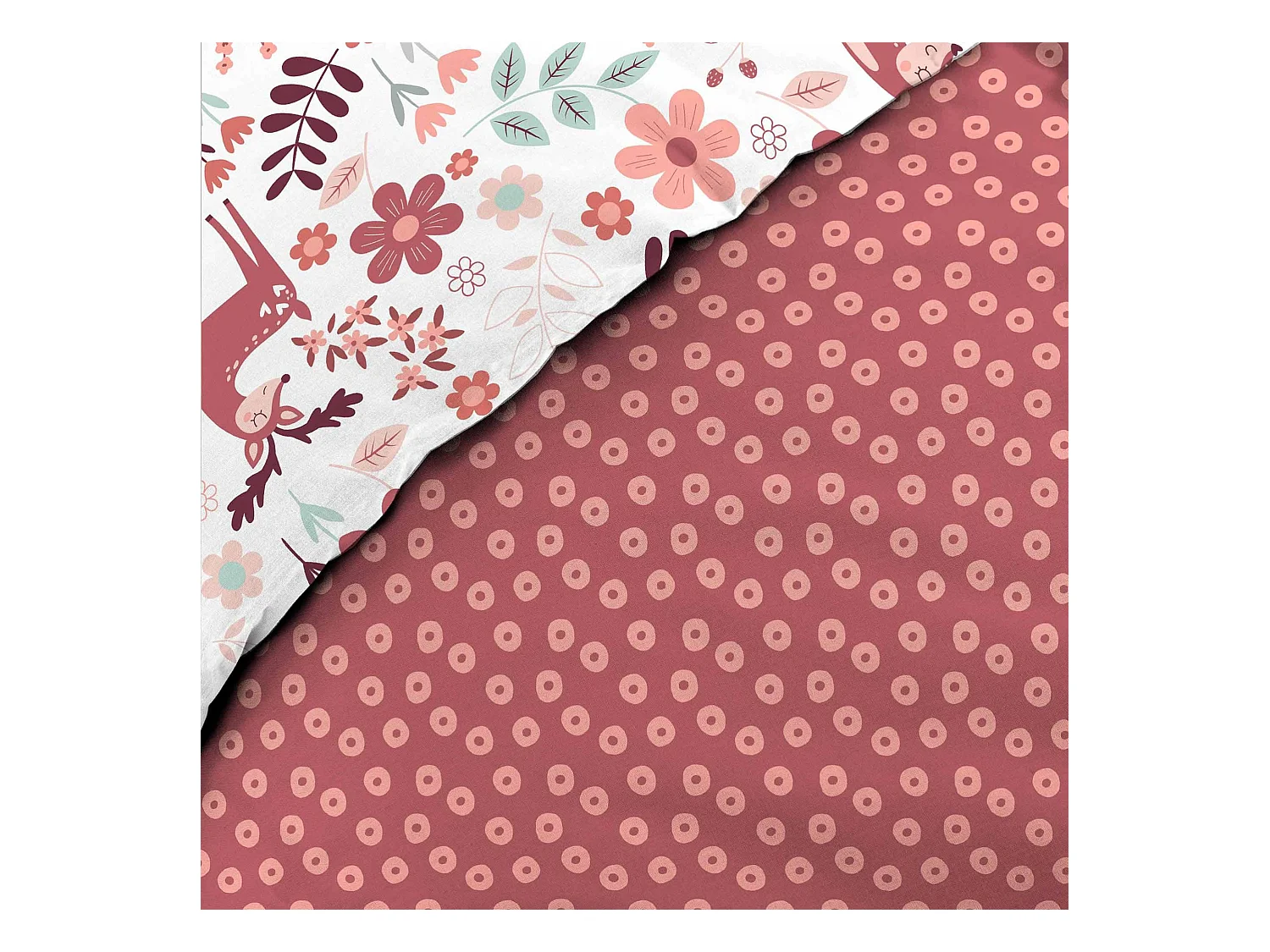 Parure de lit enfant réversible 140x200 coton Douceur d'Intérieur Biche