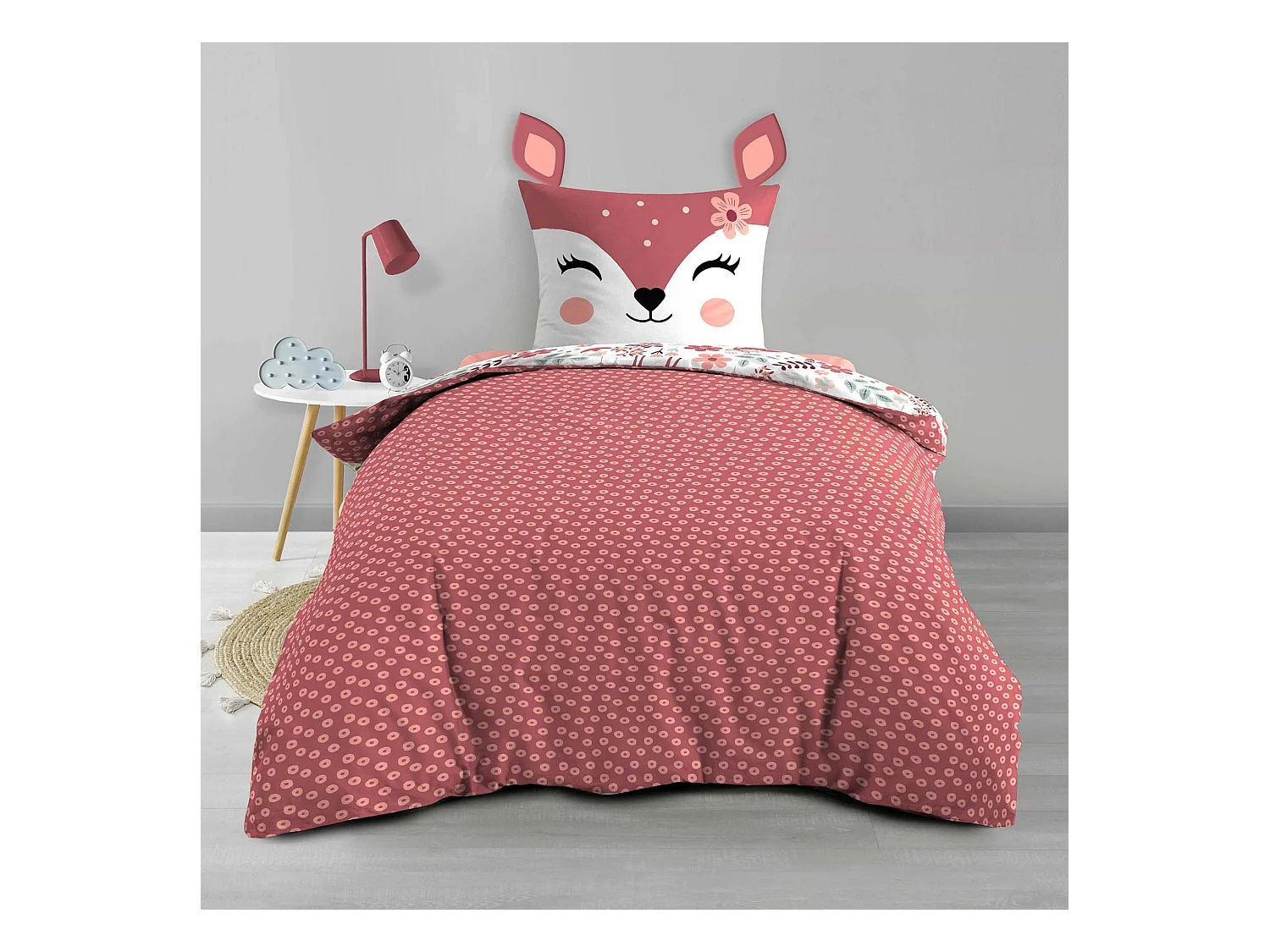 Parure de lit enfant réversible 140x200 coton Douceur d'Intérieur Biche