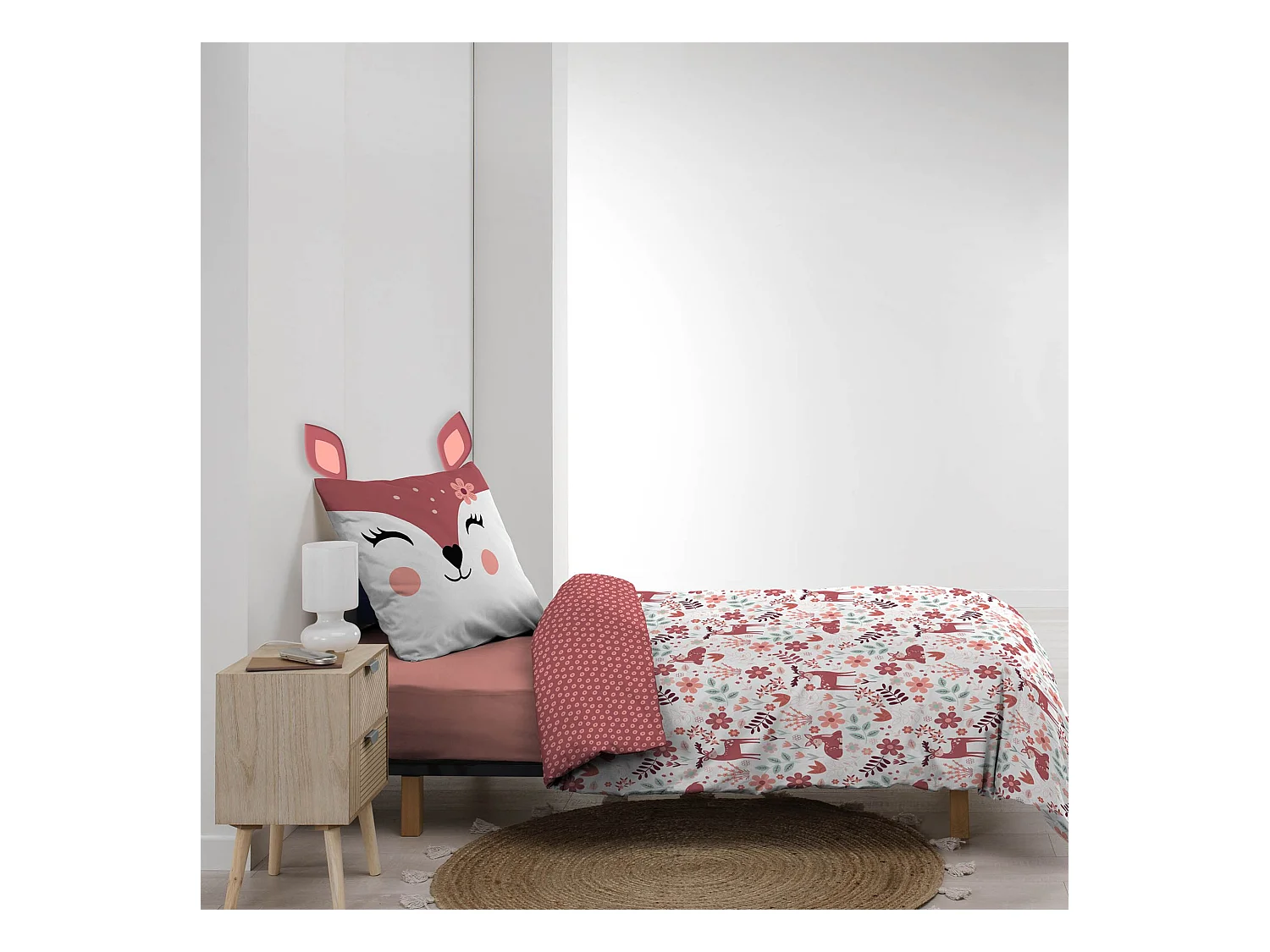 Parure de lit enfant réversible 140x200 coton Douceur d'Intérieur Biche