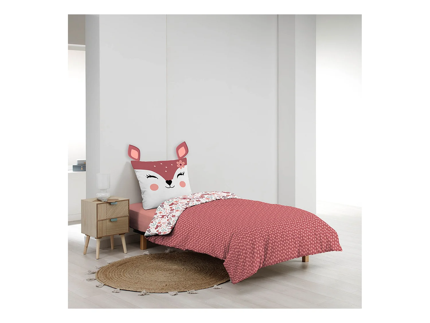 Parure de lit enfant réversible 140x200 coton Douceur d'Intérieur Biche