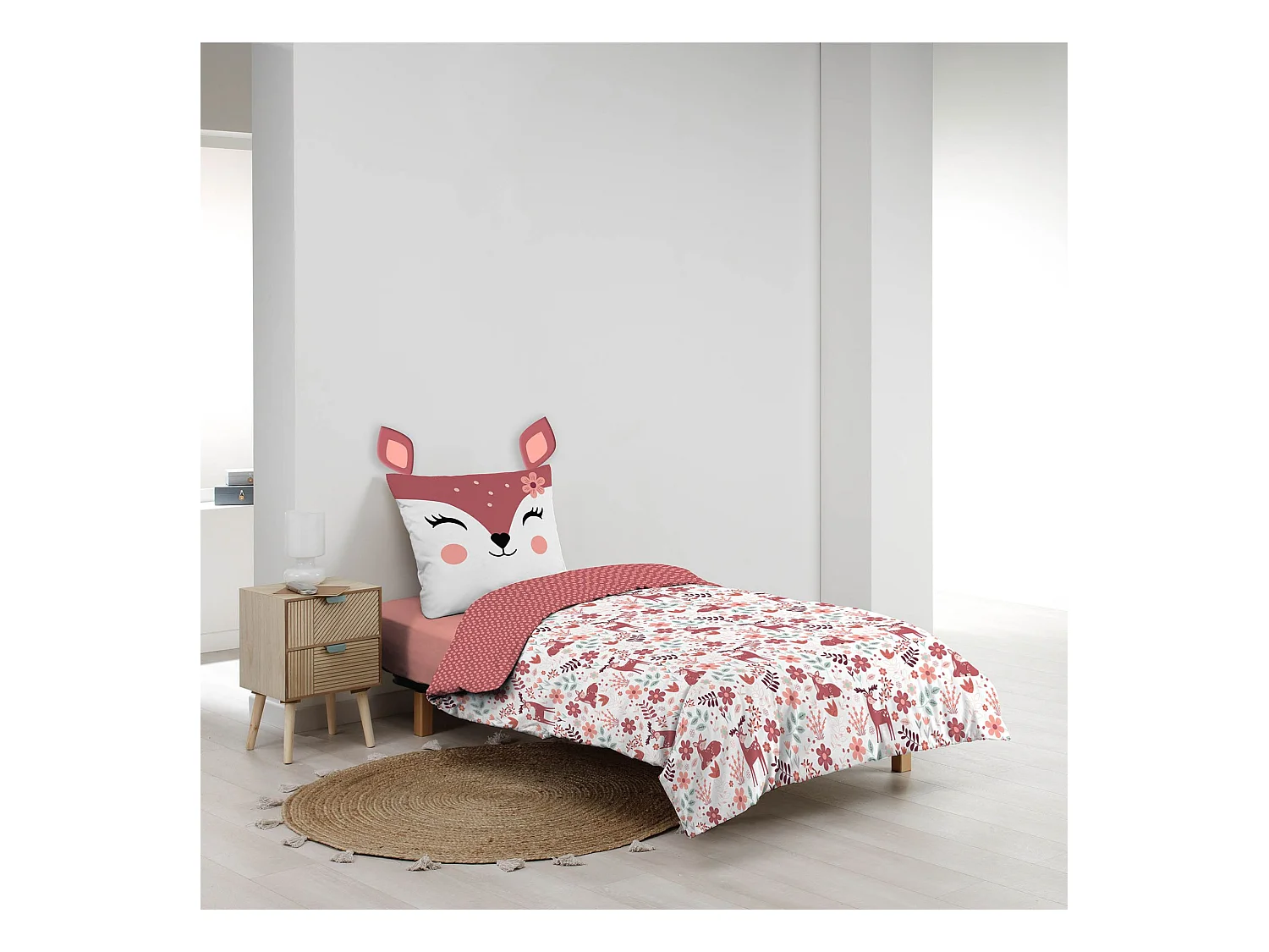 Parure de lit enfant réversible 140x200 coton Douceur d'Intérieur Biche