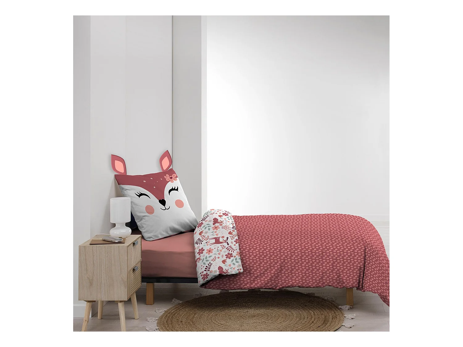 Parure de lit enfant réversible 140x200 coton Douceur d'Intérieur Biche