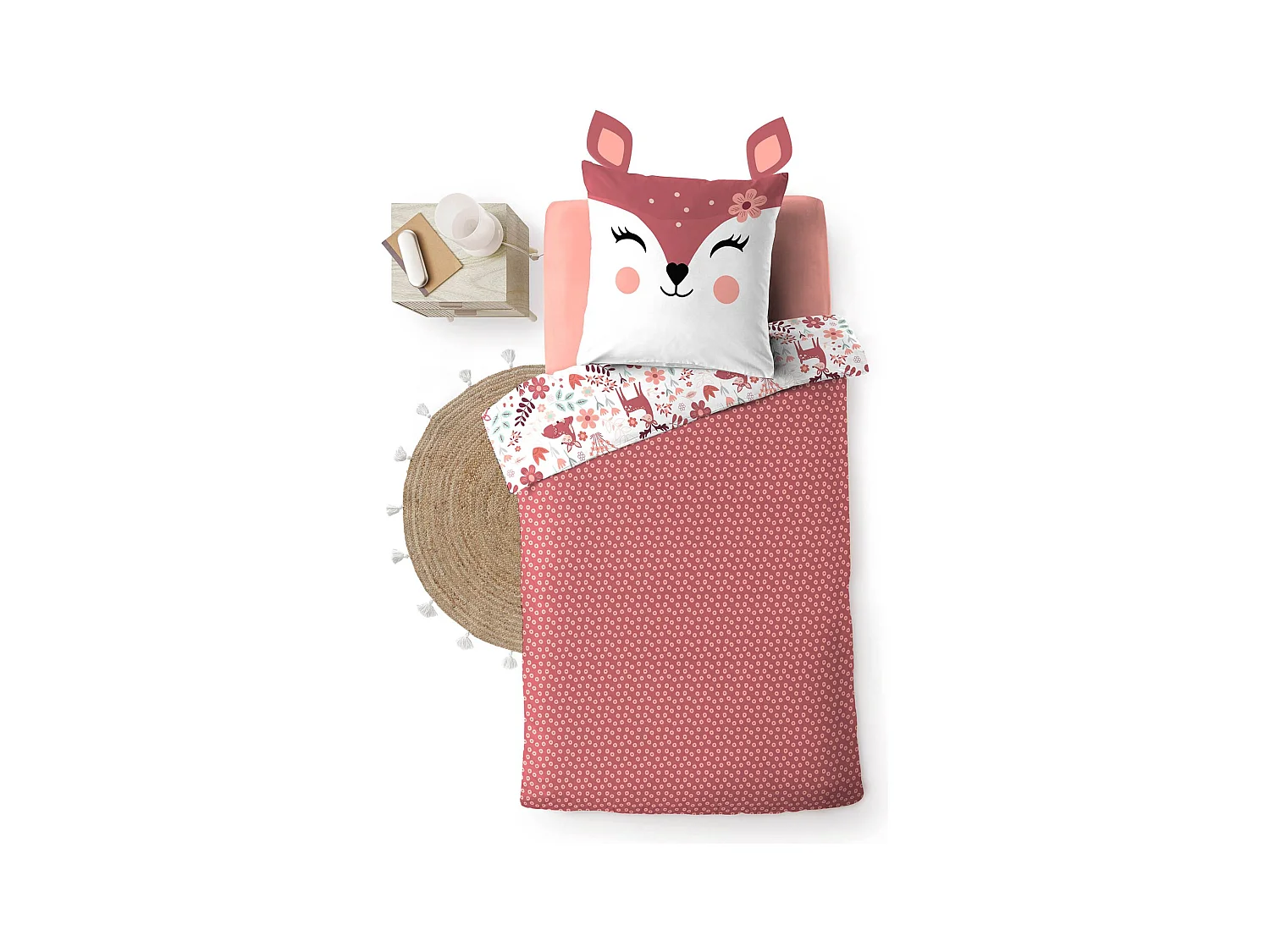 Parure de lit enfant réversible 140x200 coton Douceur d'Intérieur Biche