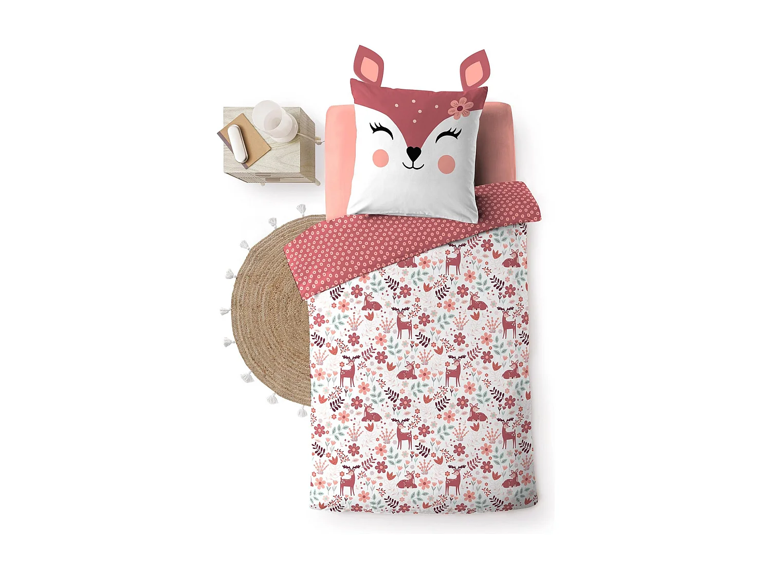 Parure de lit enfant réversible 140x200 coton Douceur d'Intérieur Biche