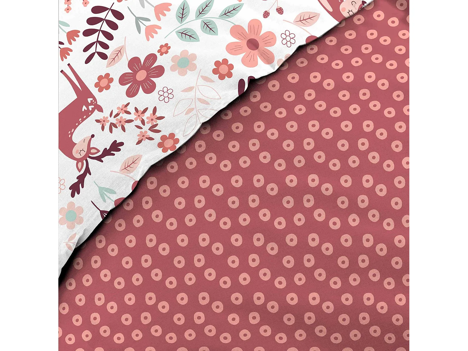 Parure de lit enfant réversible 140x200 coton Douceur d'Intérieur Biche