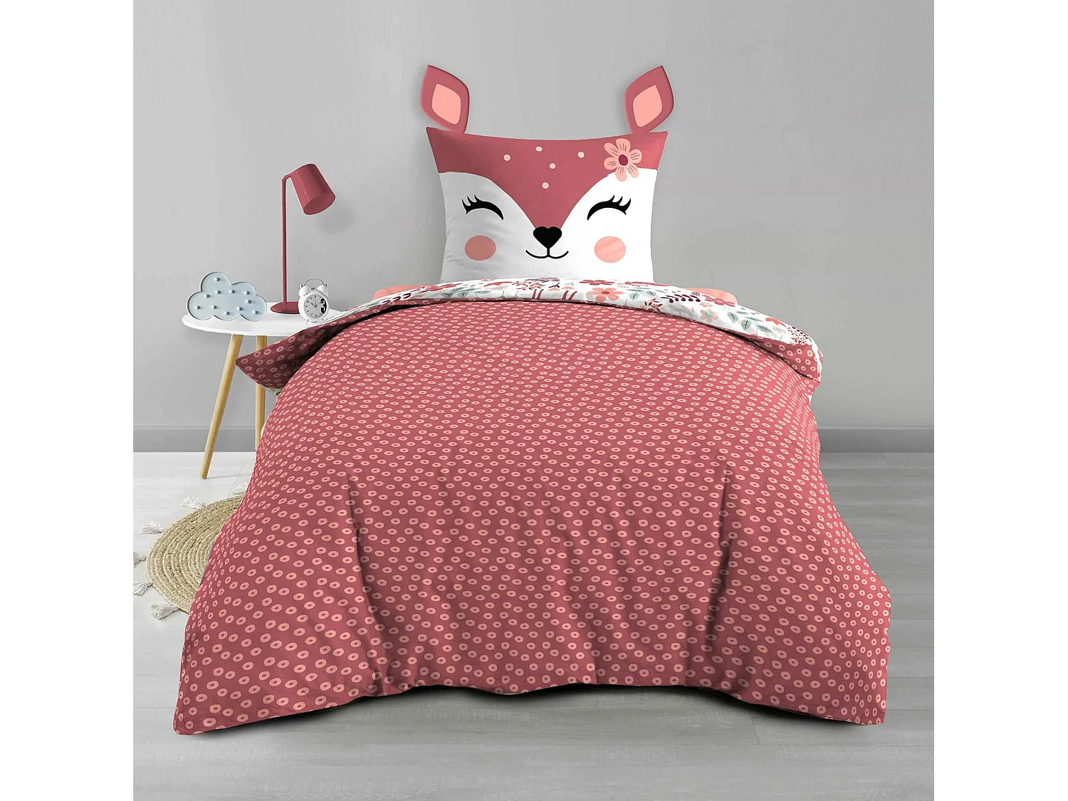 Parure de lit enfant réversible 140x200 coton Douceur d'Intérieur Biche