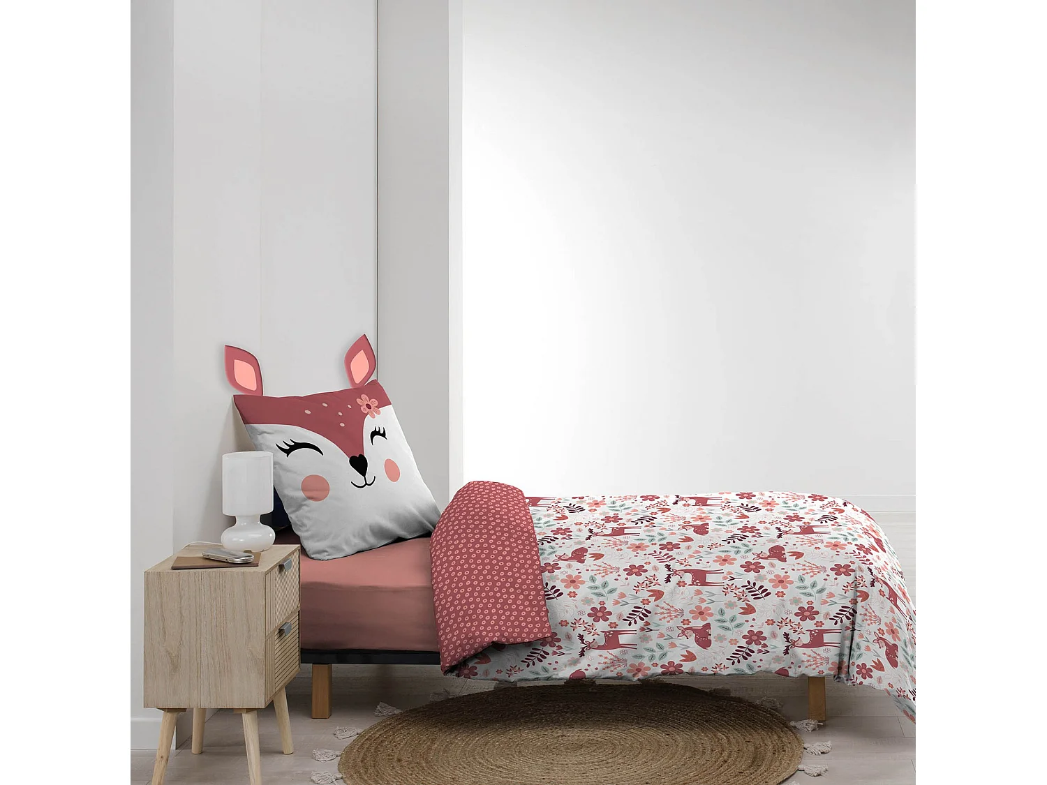 Parure de lit enfant réversible 140x200 coton Douceur d'Intérieur Biche