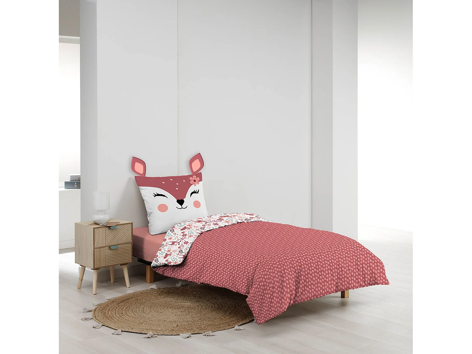 Parure de lit enfant réversible 140x200 coton Douceur d'Intérieur Biche