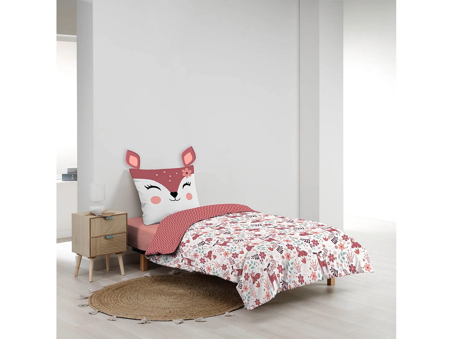 Parure de lit enfant réversible 140x200 coton Douceur d'Intérieur Biche