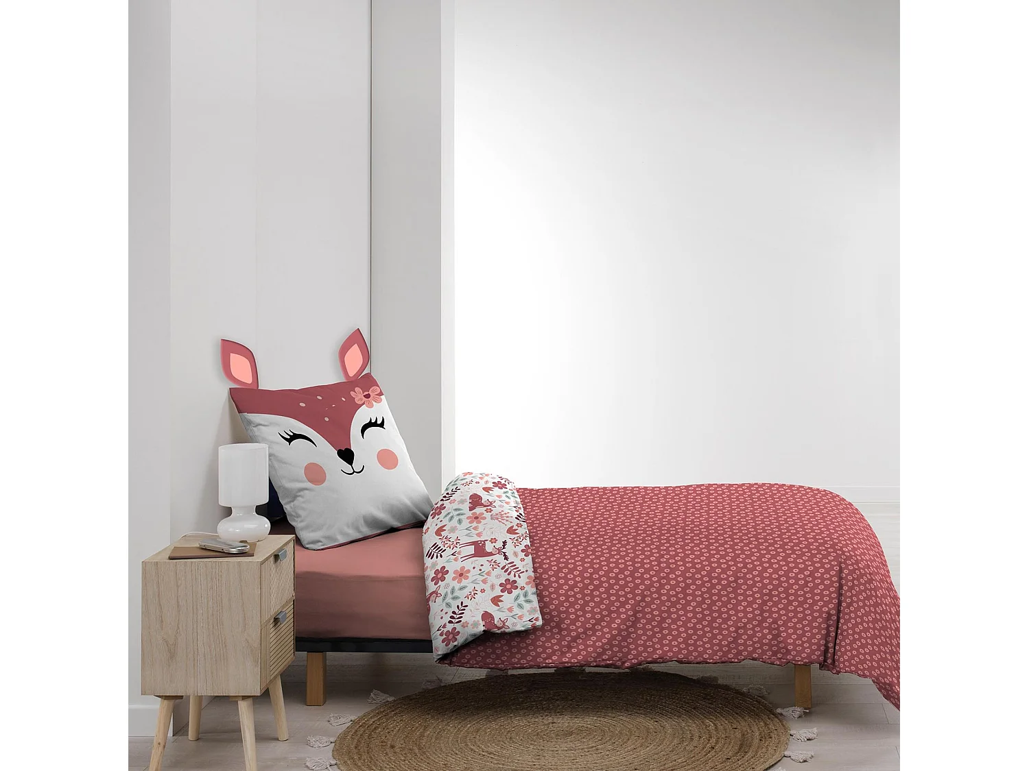Parure de lit enfant réversible 140x200 coton Douceur d'Intérieur Biche
