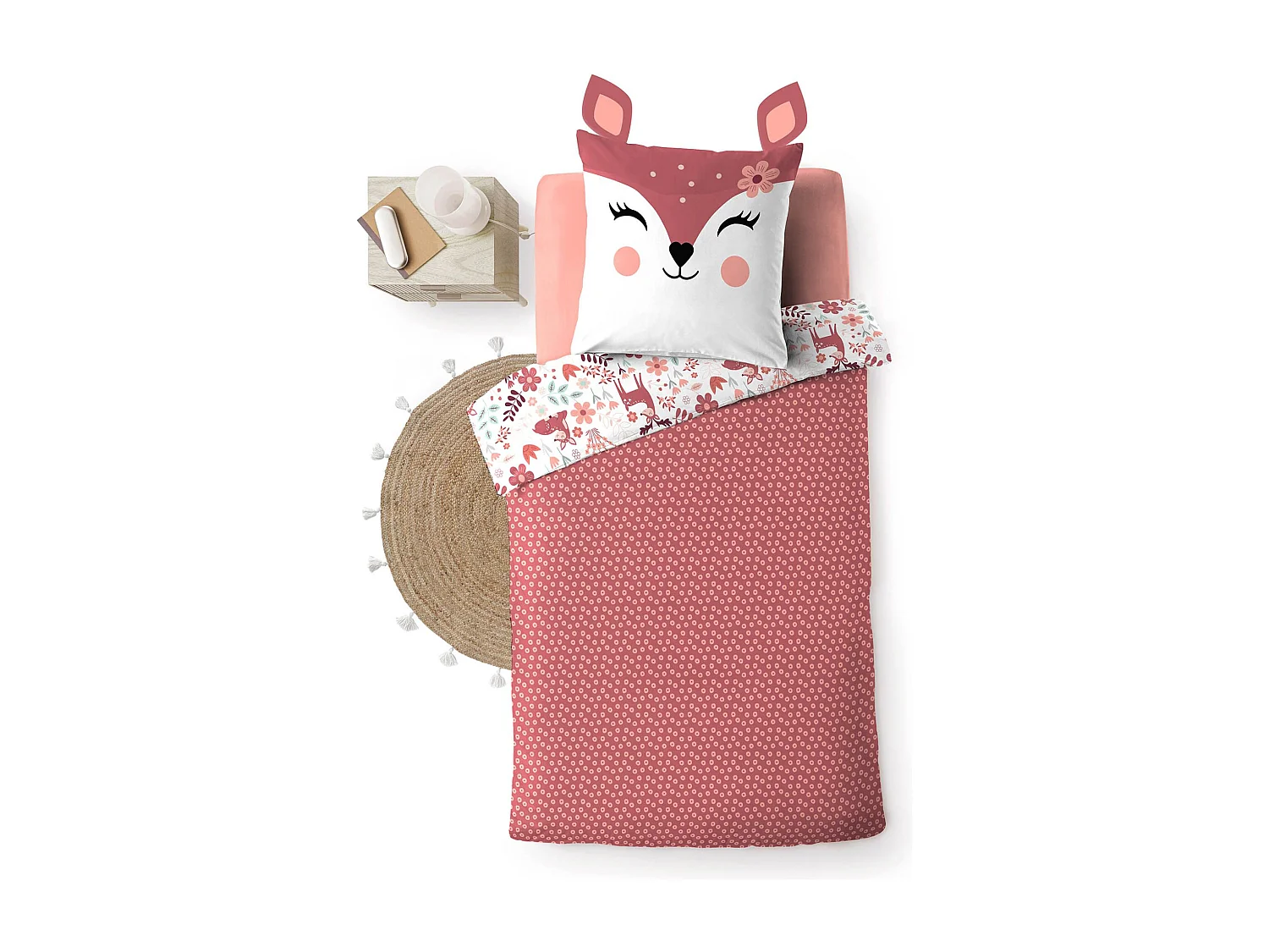 Parure de lit enfant réversible 140x200 coton Douceur d'Intérieur Biche