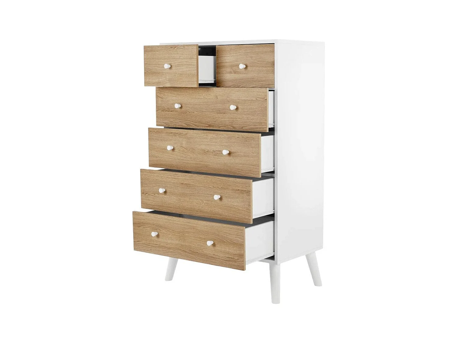 Sinfornier de 6 cajones de 128,4x80x45 cm de diseño escandinavo color blanco y roble Leah