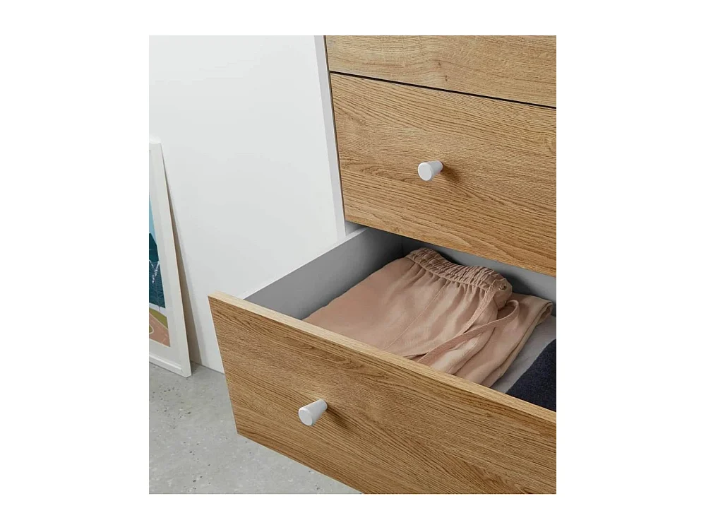 Sinfornier de 6 cajones de 128,4x80x45 cm de diseño escandinavo color blanco y roble Leah