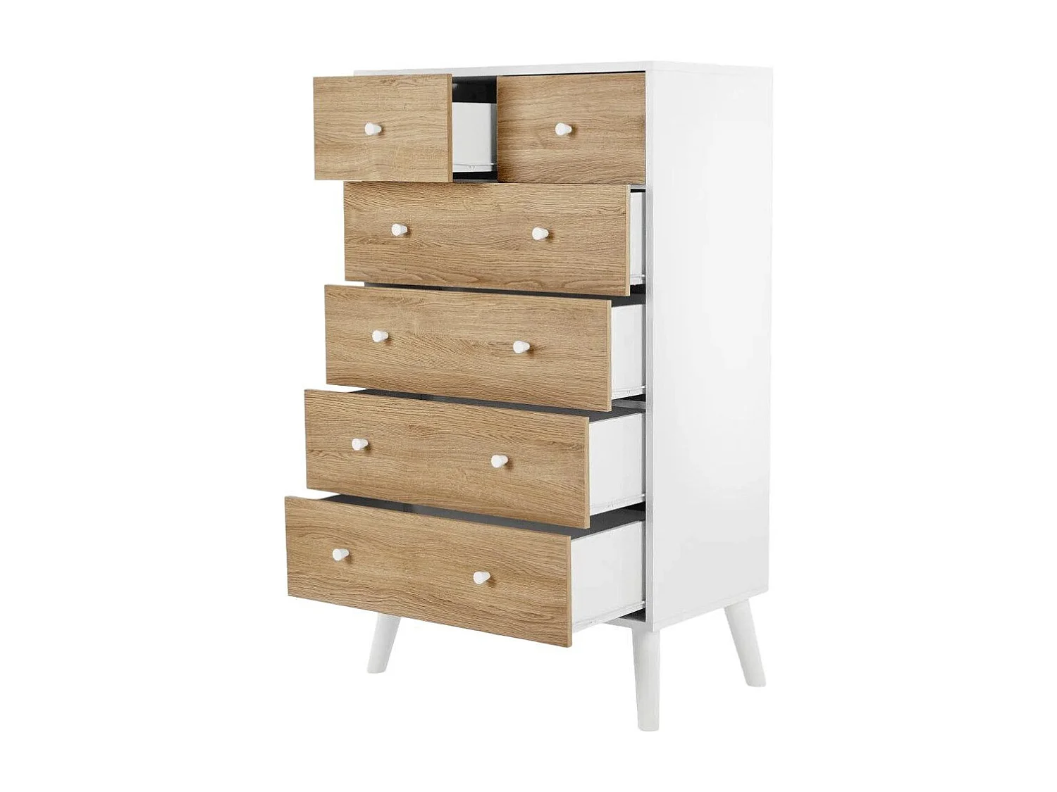 Sinfornier de 6 cajones de 135x80x45 cm de diseño escandinavo color blanco y roble Leah