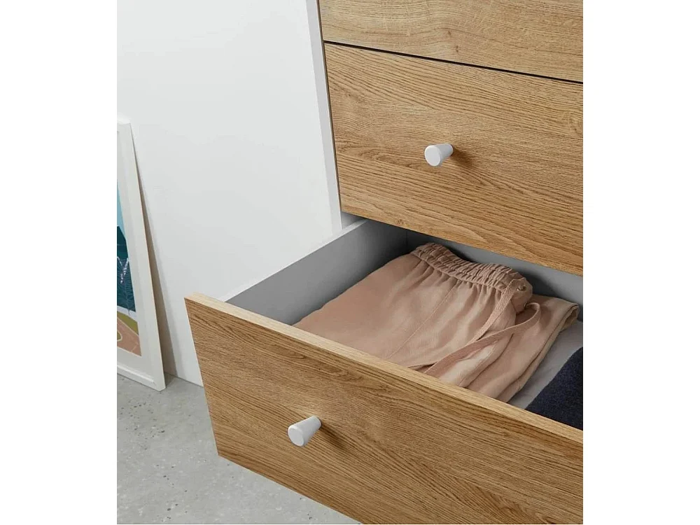 Sinfornier de 6 cajones de 135x80x45 cm de diseño escandinavo color blanco y roble Leah