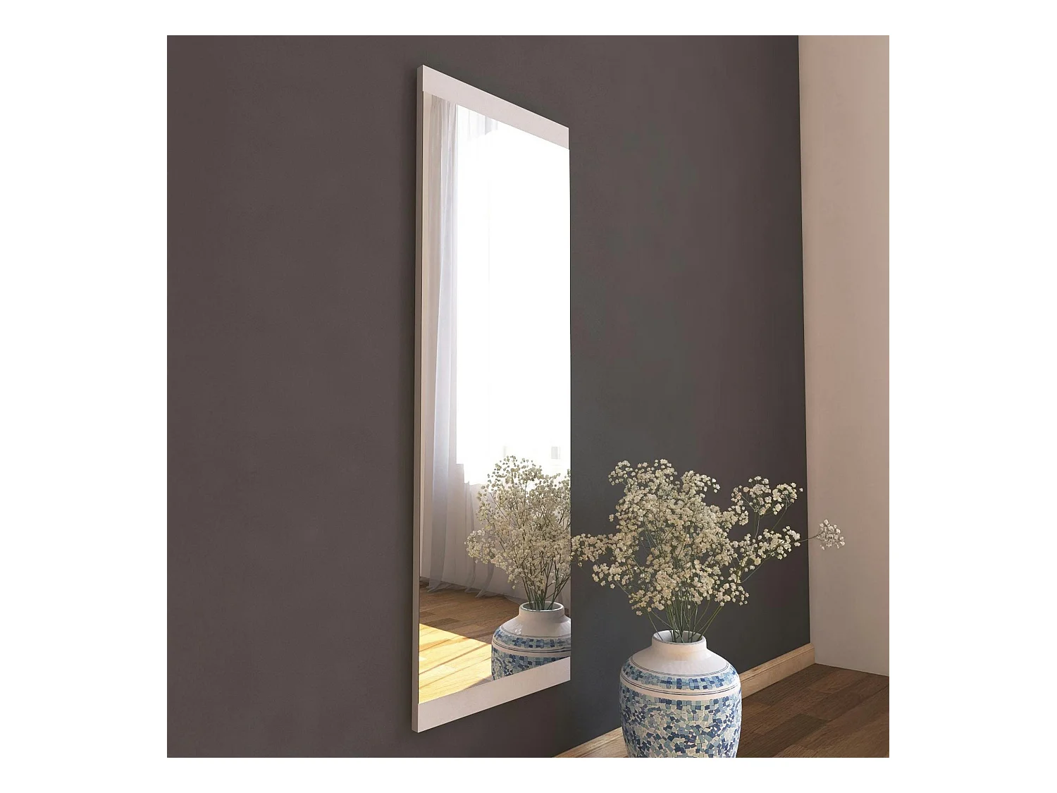 Miroir rectangulaire blanc 120 cm - à poser ou suspendre CODY