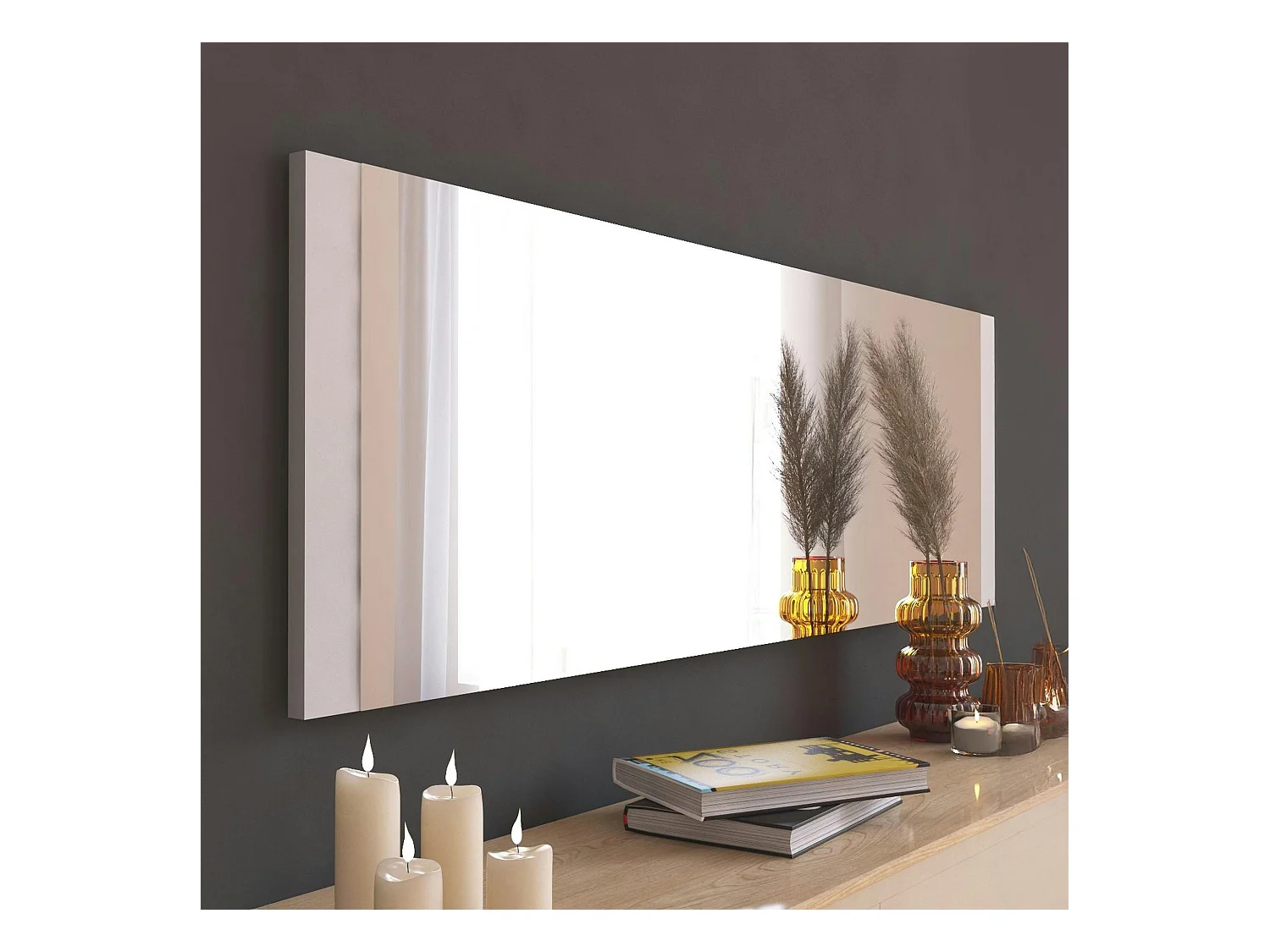 Miroir rectangulaire blanc 120 cm - à poser ou suspendre CODY