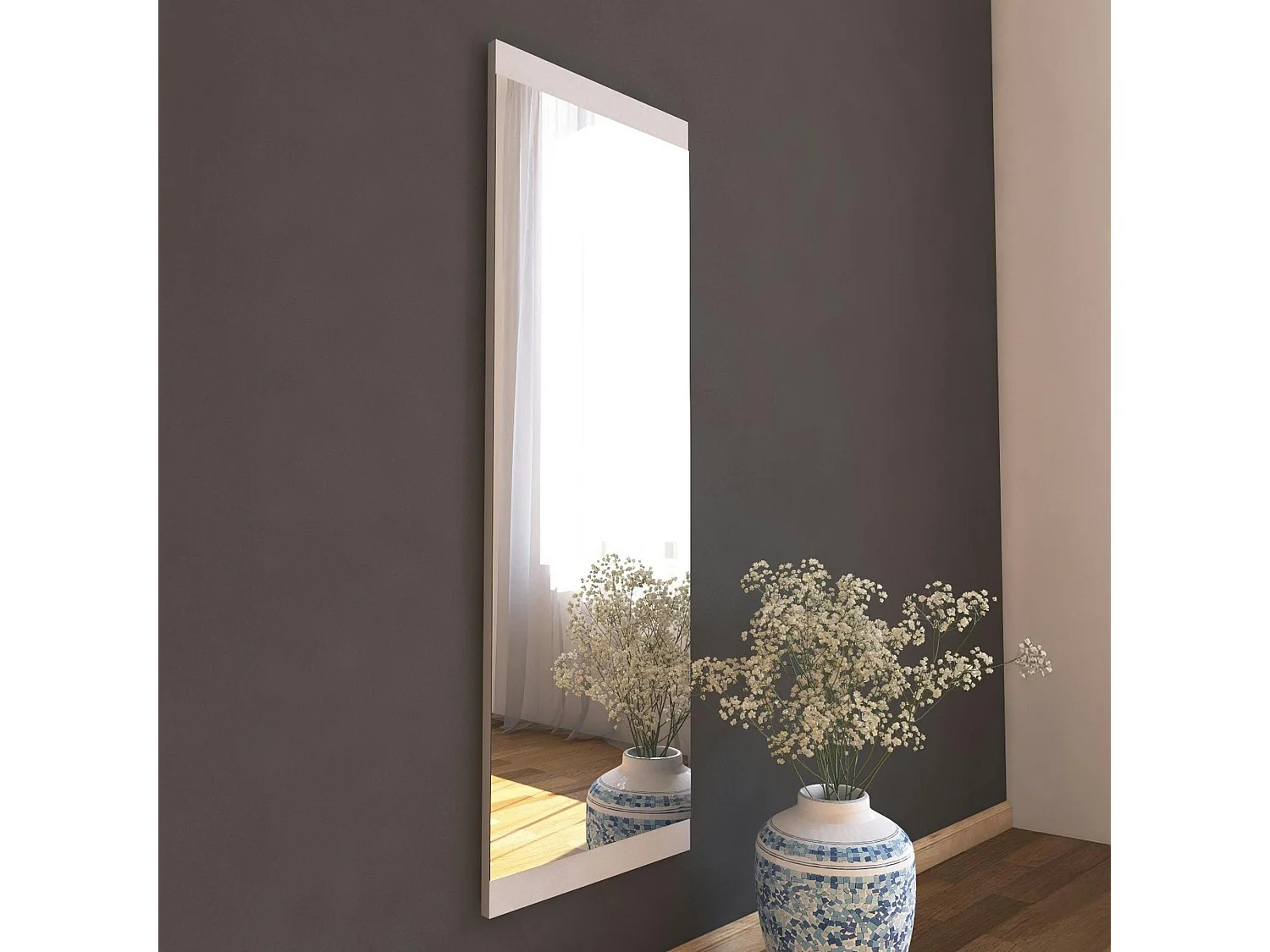 Miroir rectangulaire blanc 120 cm - à poser ou suspendre CODY