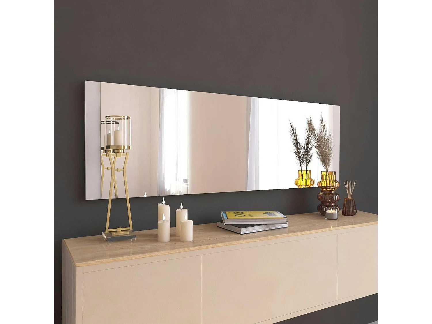 Miroir rectangulaire blanc 120 cm - à poser ou suspendre CODY